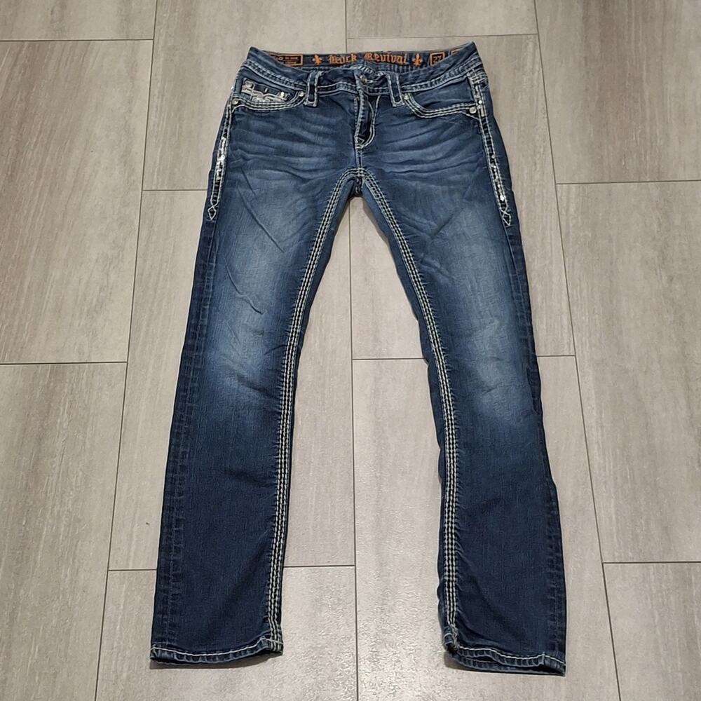 Rock Revival Jeans Womens 27x29 Blue Sherry Straight Low Rise Thick Stitch